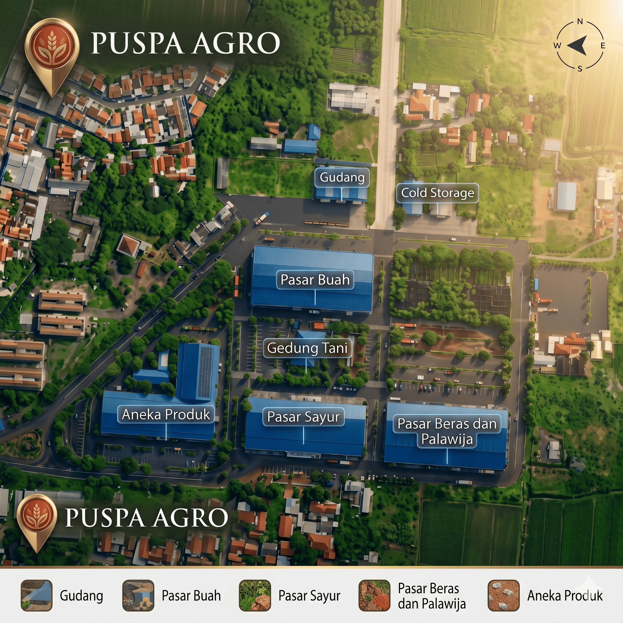 Modern indoor market with organized wooden stalls